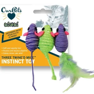 OurPets Three Twined Mice Catnip Toy Green, Purple 1ea/3 pk