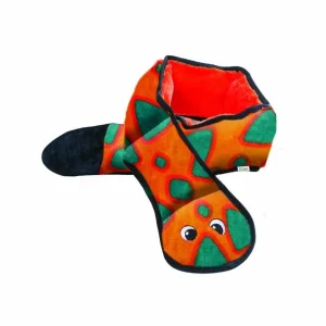 Outward Hound Invincibles Snake Dog Toy, 6 Squeakers, Orange/Blue, XL