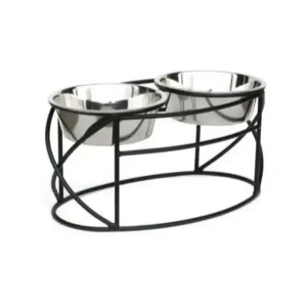 Oval Cross Double Raised Feeder