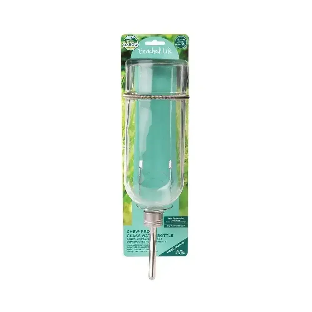Oxbow Animal Health® Enriched Life Chews Proof Glass Water Bottle for Small Animal Large 32 Oz