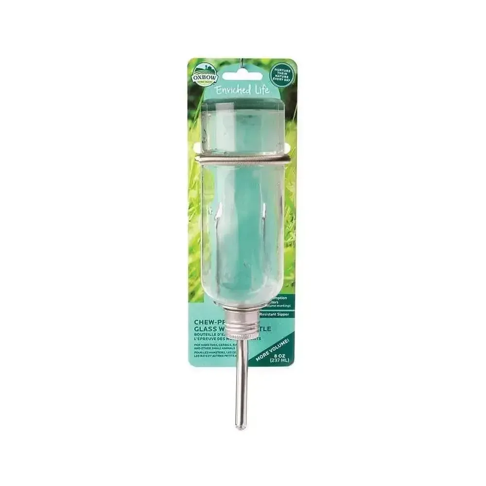 Oxbow Animal Health® Enriched Life Chews Proof Glass Water Bottle for Small Animal Small 8 Oz