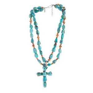 Paige Wallace Cross Pendent with Turquoise Spiney Neck