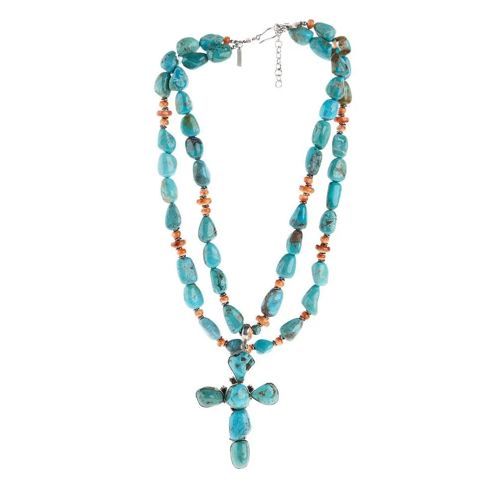 Paige Wallace Cross Pendent with Turquoise Spiney Neck