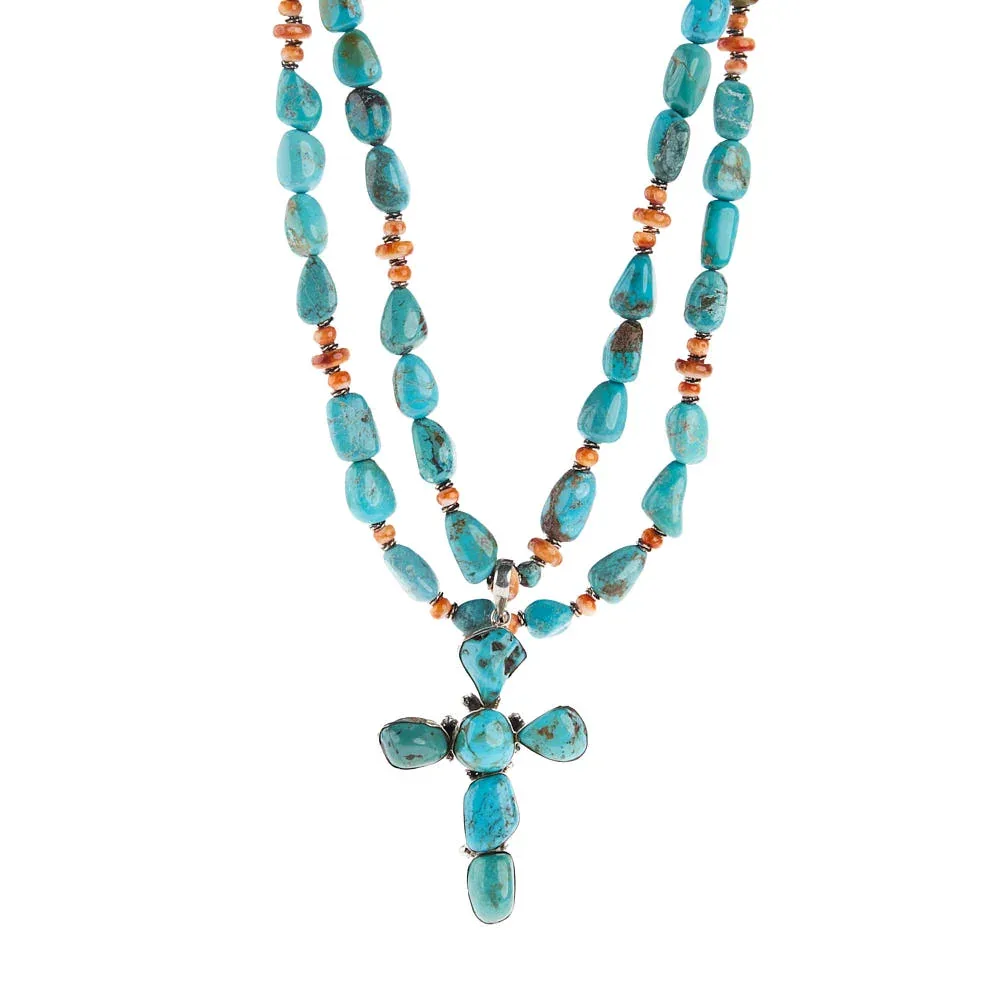Paige Wallace Cross Pendent with Turquoise Spiney Neck - Image 2