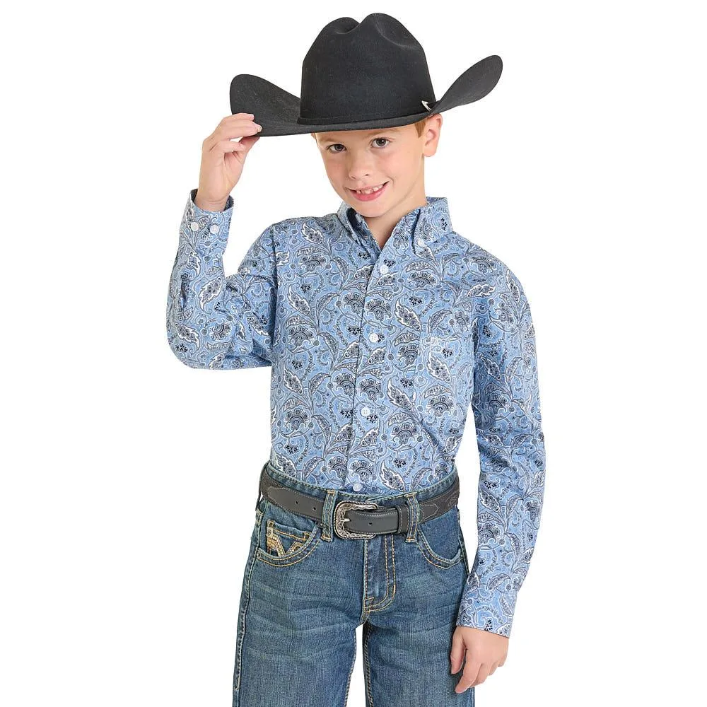 Panhandle Boy's Blue Paisley Print Shirt