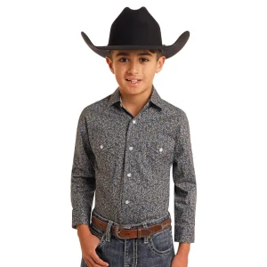 Panhandle Boys Charcoal Paisley Print Long Sleeve Button Down Shirt
