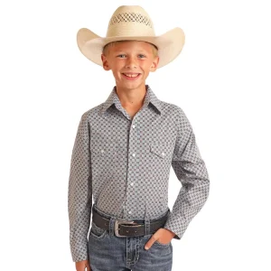Panhandle Boys Turquoise Geo Print Long Sleeve Snap Shirt