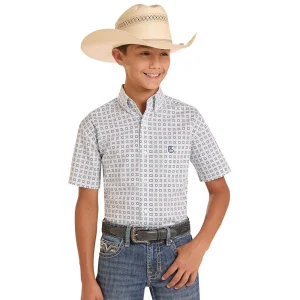 Panhandle Boy's Turquoise Geometric Print Shirt