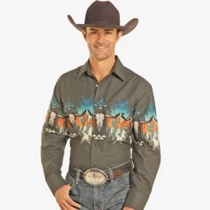 Panhandle Charcoal Aztec Skull Shirt