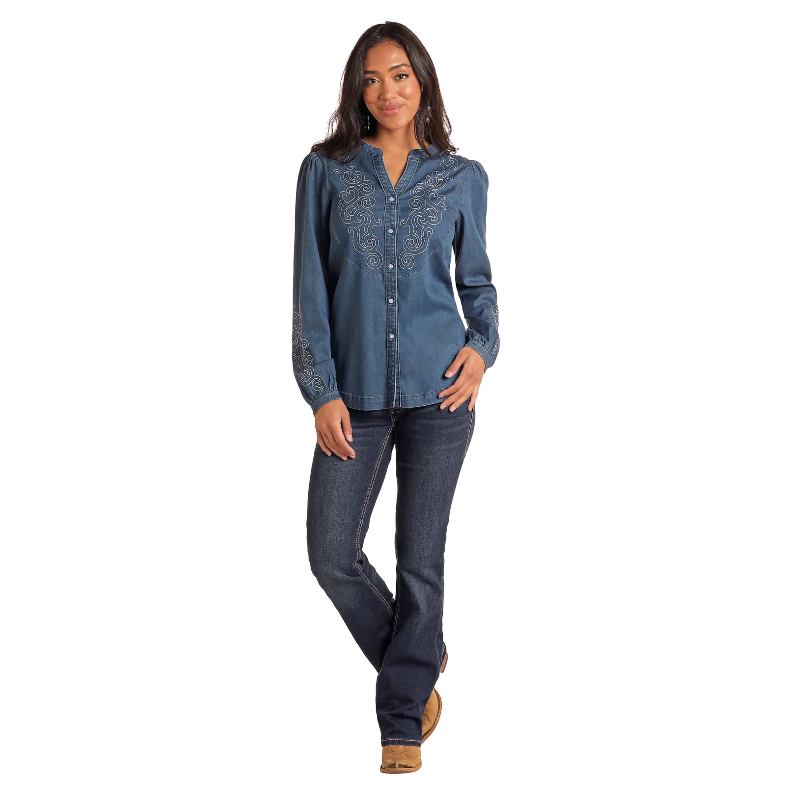 Panhandle Embroidered Chambray Blouse - Image 2