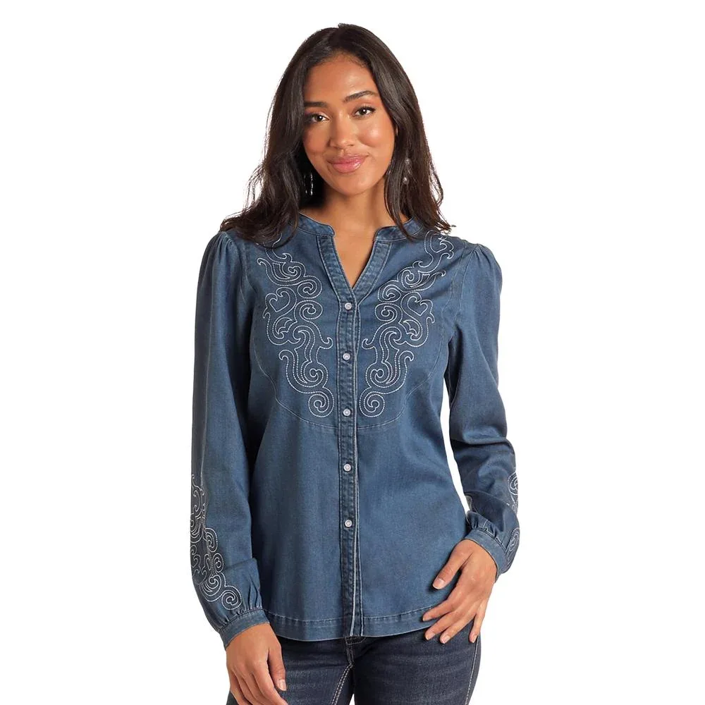 Panhandle Embroidered Chambray Blouse