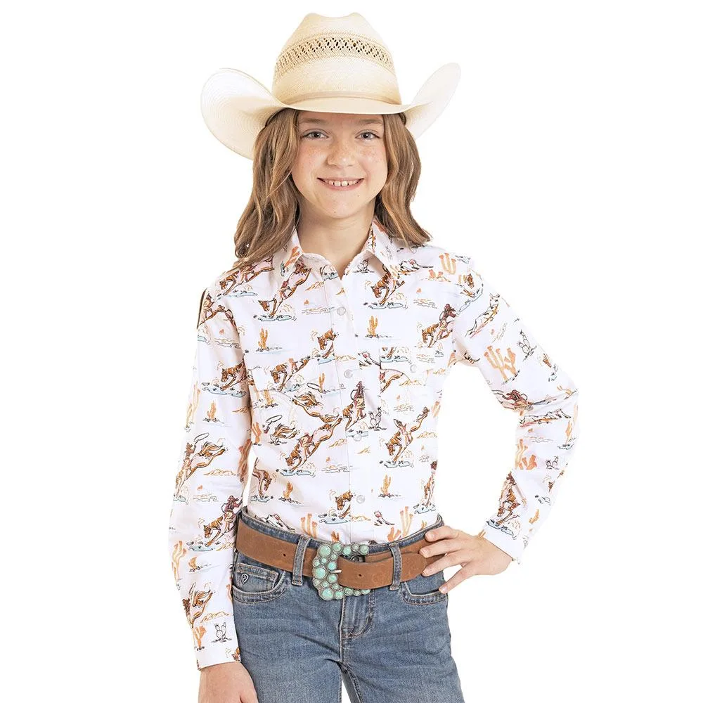 Panhandle Girl's Peach Cowgirl Print Shirt