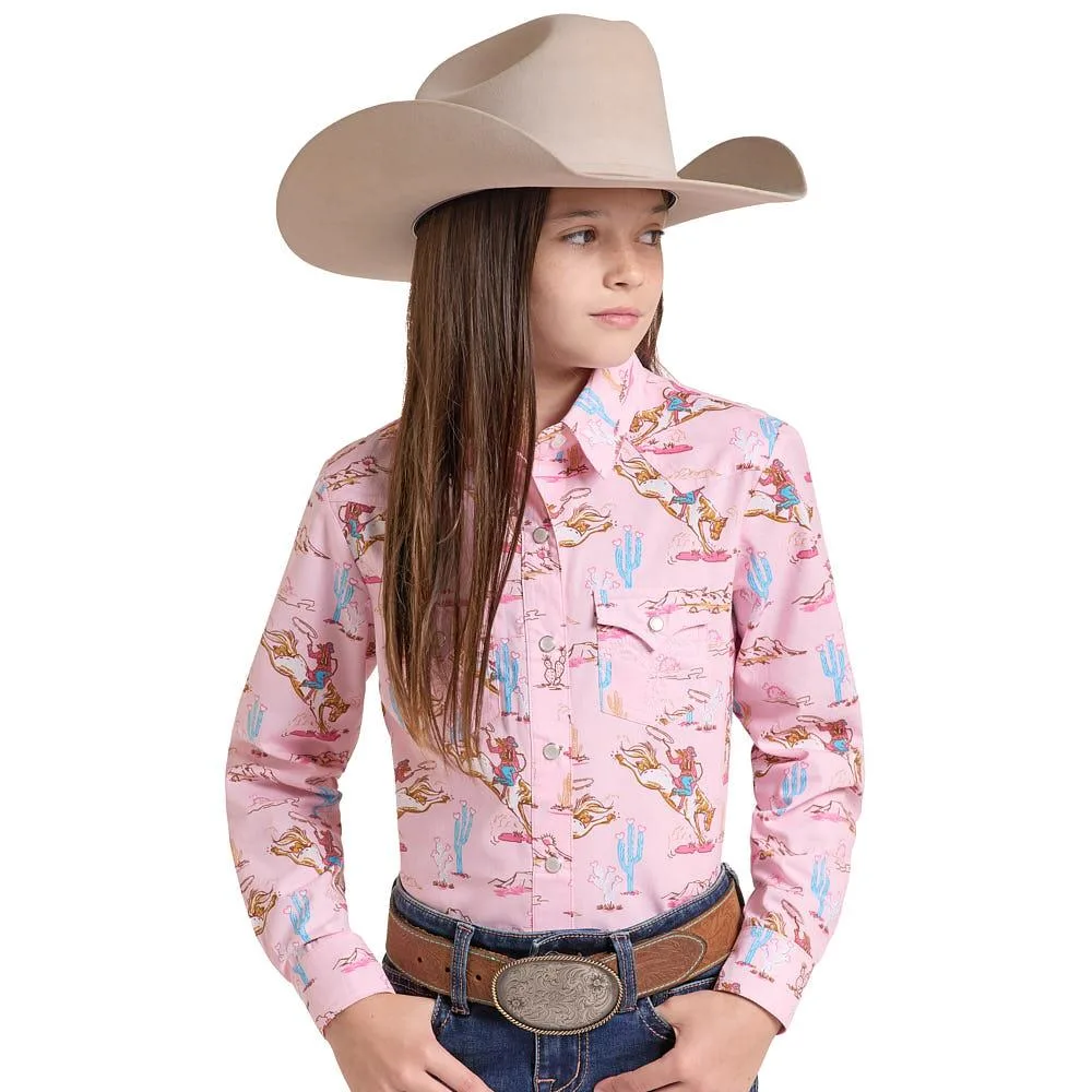Panhandle Girl's Pink Cowgirl Landscape Shirt