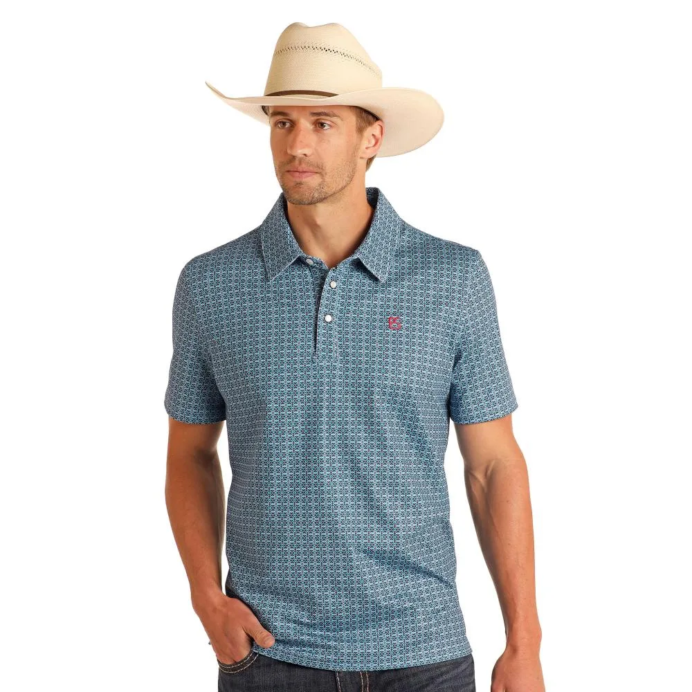 Panhandle Mens Aqua Geo Print Polo