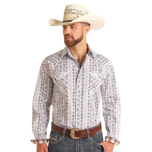 Panhandle Mens Blue Aztec Wallpaper Shirt
