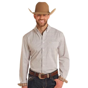 Panhandle Mens Tan Geo Print Long Sleeve Button Shirt