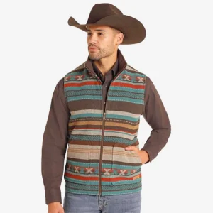 Panhandle Powder River Brown Aztec Stripe Vest
