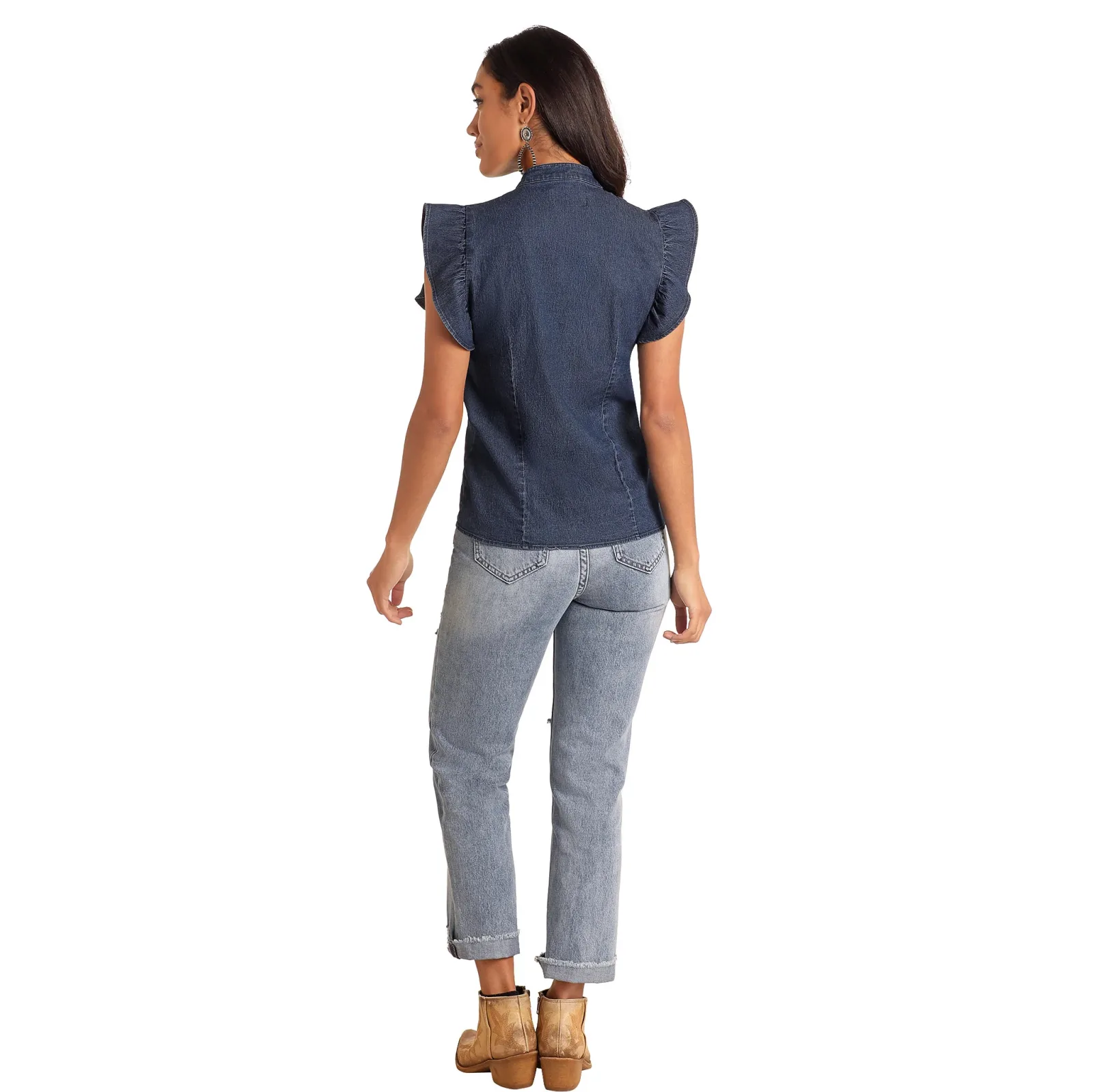 Panhandle Slim Denim Flutter Sleeve Top - Image 2