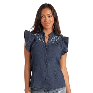 Panhandle Slim Denim Flutter Sleeve Top
