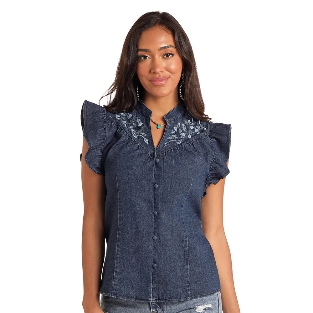 Panhandle Slim Denim Flutter Sleeve Top