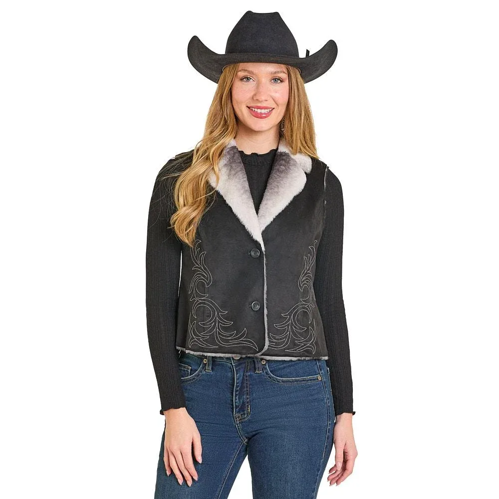Panhandle Women's Black Embroidered Microsuede Vest