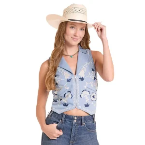 Panhandle Women's Blue Embroidered Zip Vest