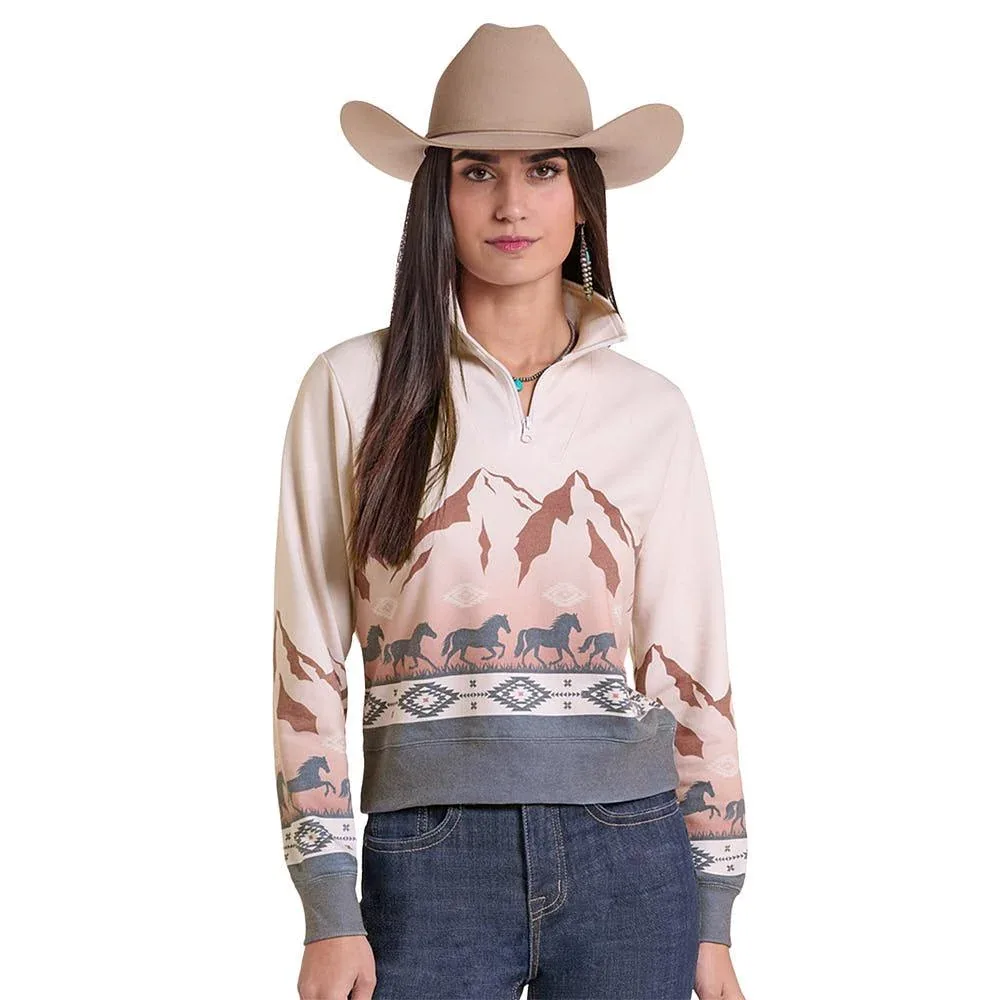 Panhandle Women's Natural Horse Border Quarter Zip