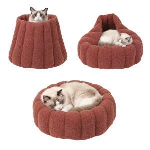 PawsPik 3-in-1 Convertible Plush Cave, Donut & Bolster Bed for Dogs & Cats, Medium