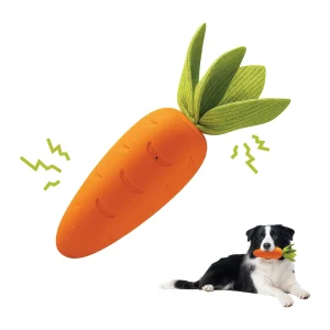 PawsPik Carrot Textured Natural Rubber Squeaker & Crinkle Dog Chew Toy, 9.5 in