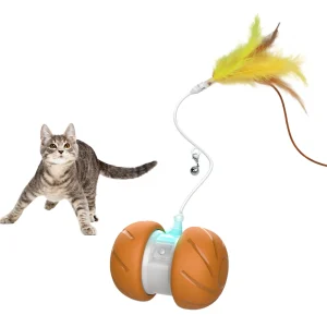 PawsPik Cat Feather Tail Rechargeable Spinner Chaser Toy