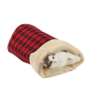 PawsPik Cat Self Warming Cave Bed - Red Flannel