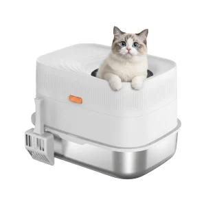 PawsPik Cat Stainless Steel Top Entry Litter Box & Scooper - Gray, X-Large