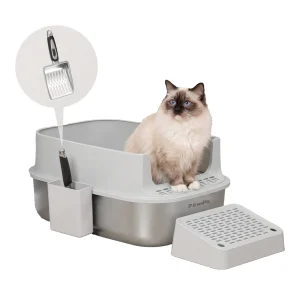PawsPik Cat Stainless Steel XL Litter Box & Metal Scooper