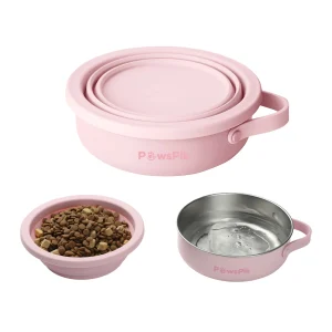 PawsPik Dog & Cat 2-in-1 Stainless Steel & Silicone Travel Bowl