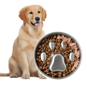 PawsPik Dog Stainless Steel Four-Ridged Slow Feeder Bowl