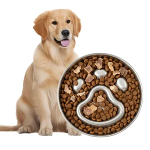 PawsPik Dog Stainless Steel Three-Ridged Slow Feeder Bowl