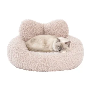 PawsPik Heart-Shaped Faux Rabbit Fur Plush Bolster Bed with Removable Cover for Dogs & Cats