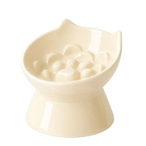 PawsPik Lynx Raised Ceramic Slow Feeder Food Bowl with 15-Degree Tilt for Dogs & Cats
