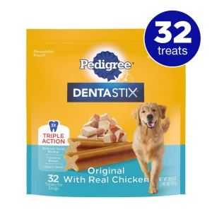 Pedigree Dentastix Dog Dental Treat, Original w/Real Chicken, 32 ct