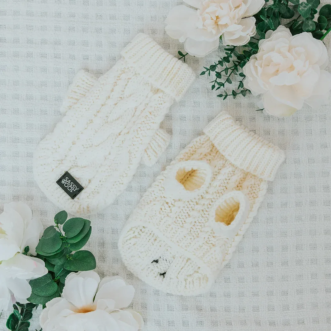 Pet Cable Knit Sweater - White