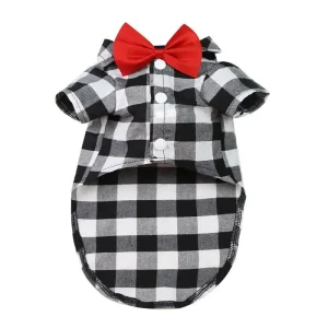 Pet Dog Clothes Plaid Shirt Suit Tie Gown Spring Summer Puppy Coat Teddy Bear Pomeranian Vest Small-Medium Dog