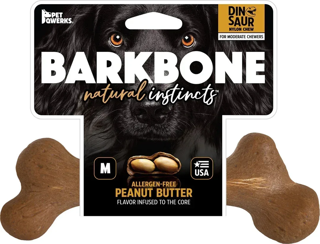 Pet Qwerks Dinosaur Barkbone Peanut Butter Medium