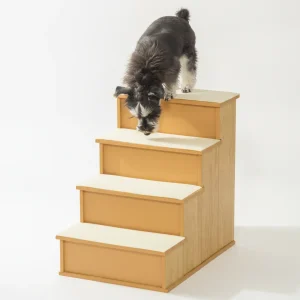 Pet Stairs, Small Pet Steps with Cushioned Removable Covering for Dogs and Cats Up To 22 lbs, Natural