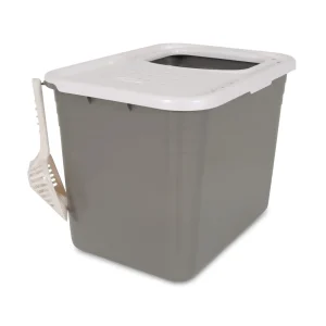 Petmate Top Entry Cat Litter Box Brushed Nickel Base, Pearl White Lid 1ea/One Size