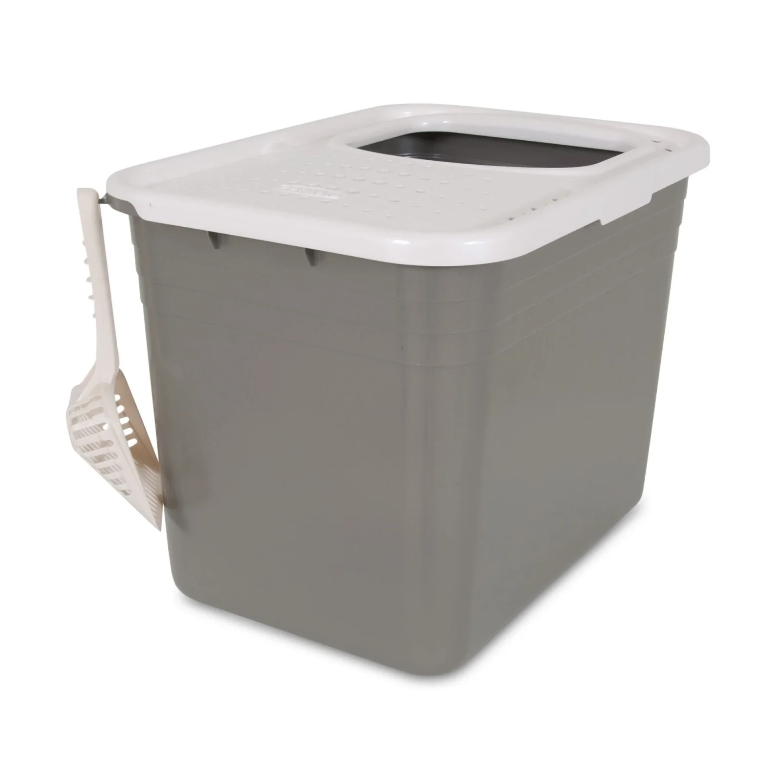 Petmate Top Entry Cat Litter Box Brushed Nickel Base, Pearl White Lid 1ea/One Size