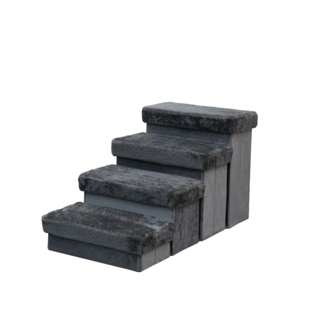 PetPals 2-in-1 4-Level Pet Stairs, Charcoal, 17 In