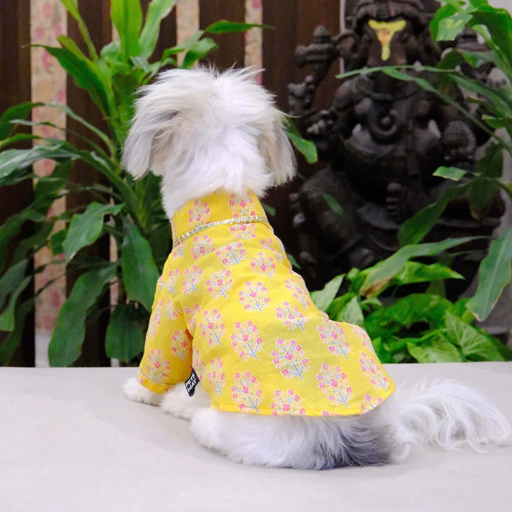 Pets Way Sanganeri Printed Kurta for Dogs (Yellow) - Image 2