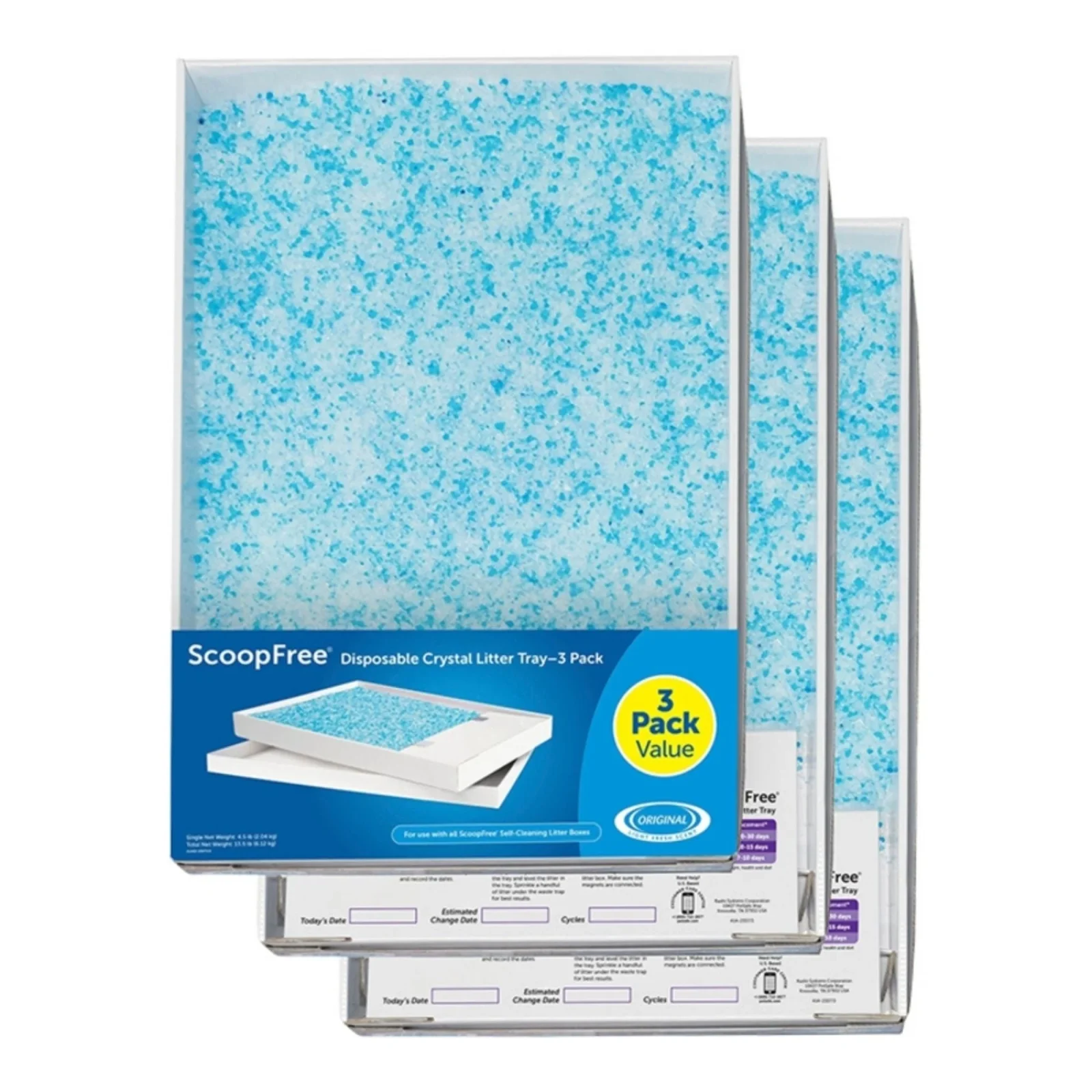 PetSafe Cat Scoop Free Complete Litter Tray, Blue, 3-Count