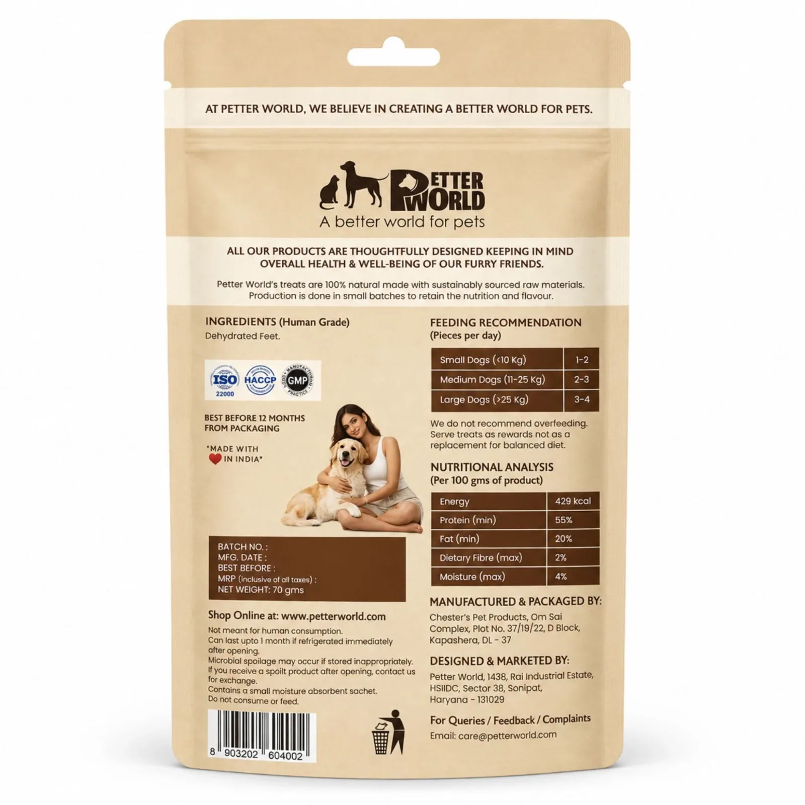 Petter World Dehydrated Chicken Feet Natural Crunchy Chews Dog Treats - Image 2