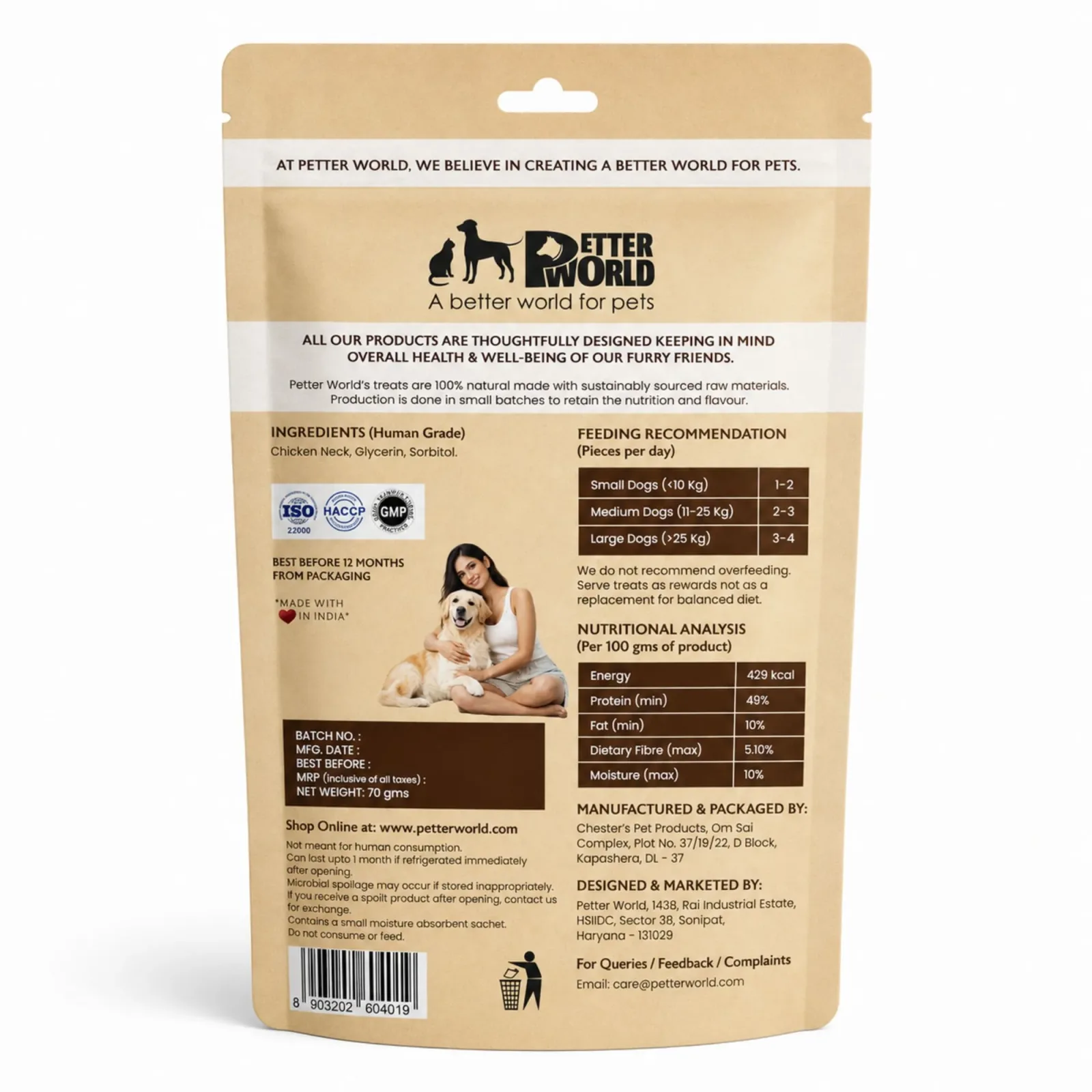 Petter World Dehydrated Chicken Neck Natural Chew Dog Treats - Image 2